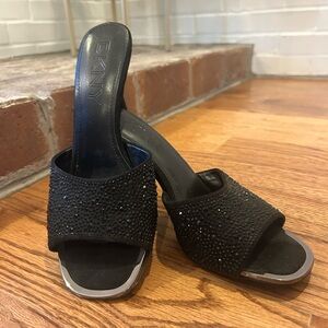 DKNY Black Embellished Heeled Sandals